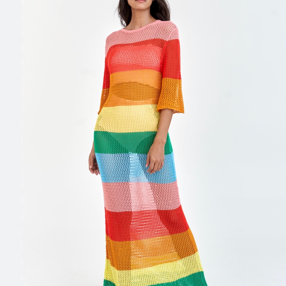 PITUSA Rainbow crochet maxi dress